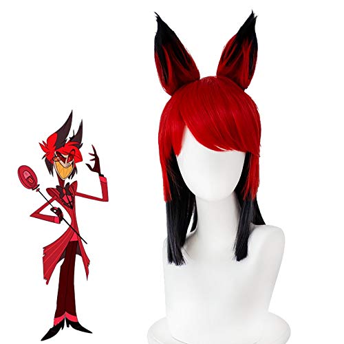 LINLINCD Cosplay wig Hazbin Cosplay Hotel Alastor Haar Requisiten Halloween Karneval Weihnachtskostüm Cosplay Perücken+Perückenmütze