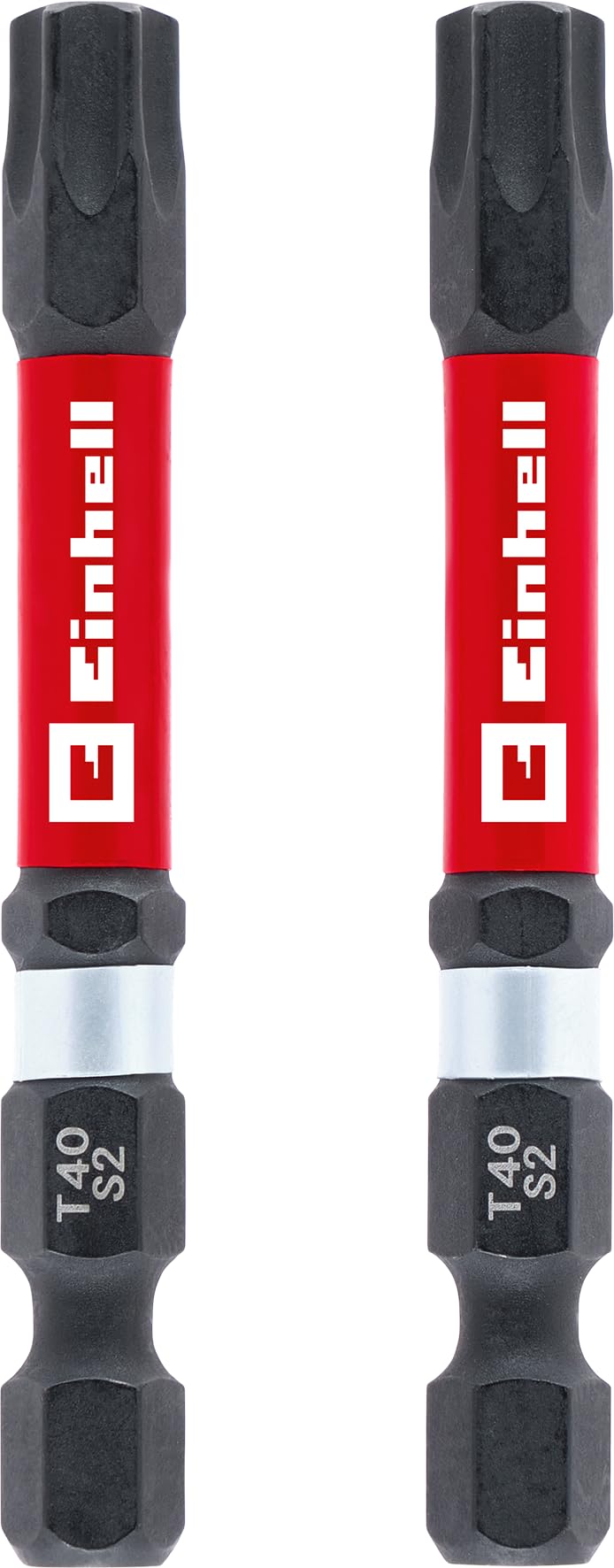 Original Einhell Impact-Bits mit Doppel-Torsion, 2-tlg., 60 mm, T40 (S2-Stahl, hohe Langlebigkeit, doppelter Torsionseffekt, roter Farbring, E 6.3 Schaft)