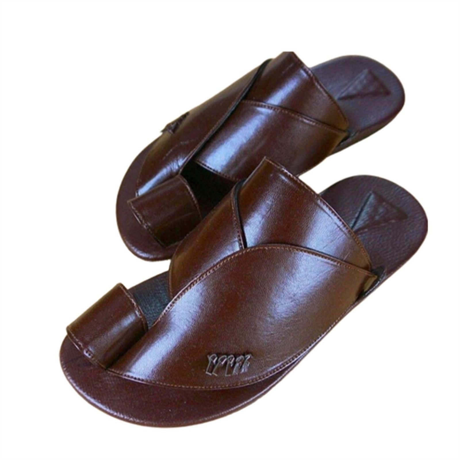 Orthopädische Bunion Slip-On Corrector Ledersandalen Für Herren, rutschfeste Hausschuhe Für Den Strand Im Freien, Für Plattfüße Und Plantarfasziitis Orthopädische Zehenstegsandalen (Color : Brown, S