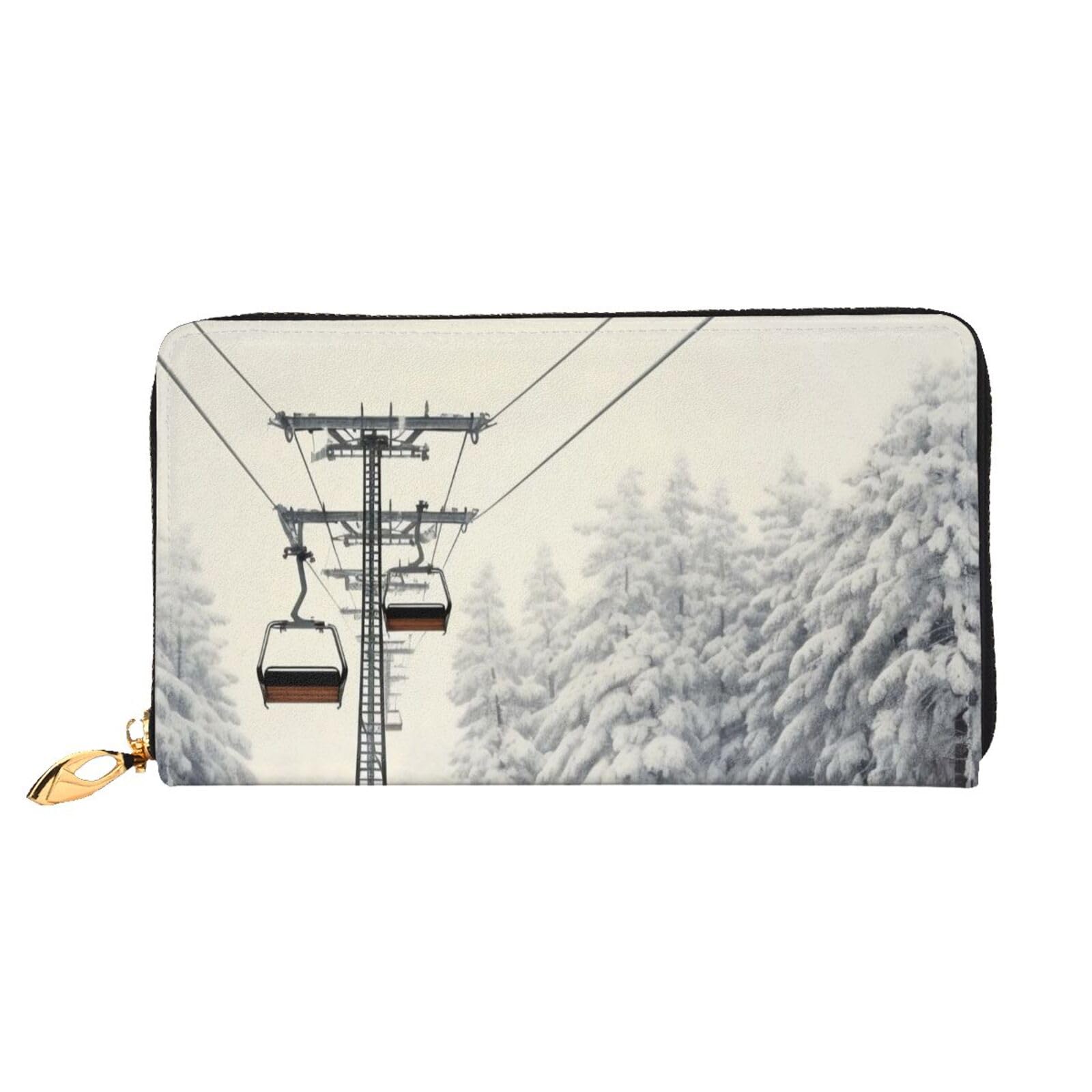 DENMER Gelbe Blumen Schmetterlinge Leder Geldbörse Kunstleder mit metallischem Reißverschluss geräumiges und stilvolles Accessoire für moderne Frauen Produkt, Winter Old Cable Ski Lift, Einheitsgröße,