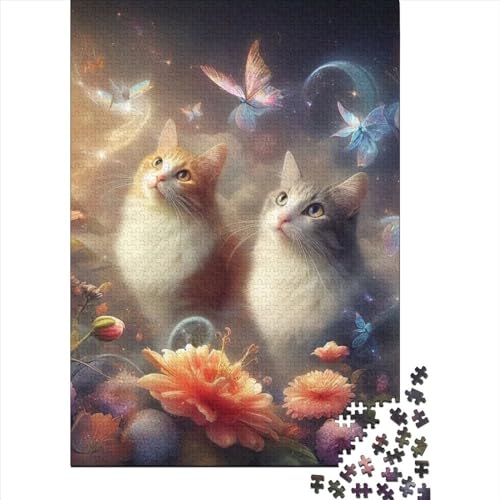 Katzen- und Hundeblumen-Kunstpuzzle für Erwachsene 1000 Teile Holzpuzzle Puzzles für Erwachsene Teenager genießen Spiele für Erwachsene 75x50cm