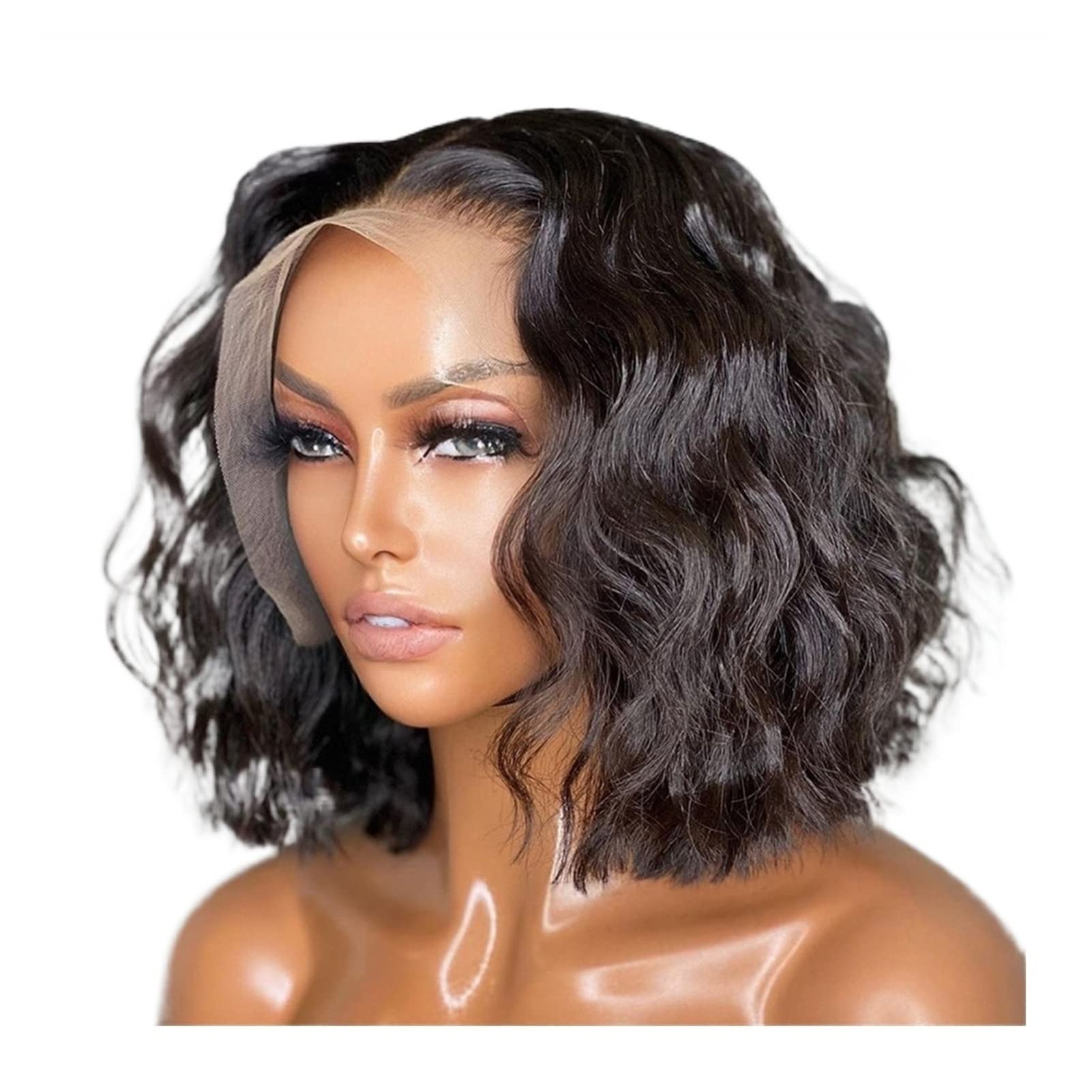 Perücken Kurzer Bob 5x5 Lace Front Perücke 13x6 Spitze Frontal Human Haar Perücken Welle Remy Brasilianisches Haar Kurzwelle Spitze Perücke 150% / 180% / 200% Dichte Damenperücke (Size : 5x5 scalp to