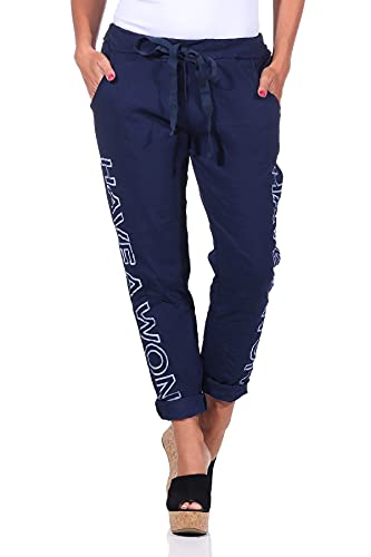 Mississhop 349 Damen Hose Freizeithose Stoffhose Boyfriend Sweatpants 36 38 40 42 Dunkelblau