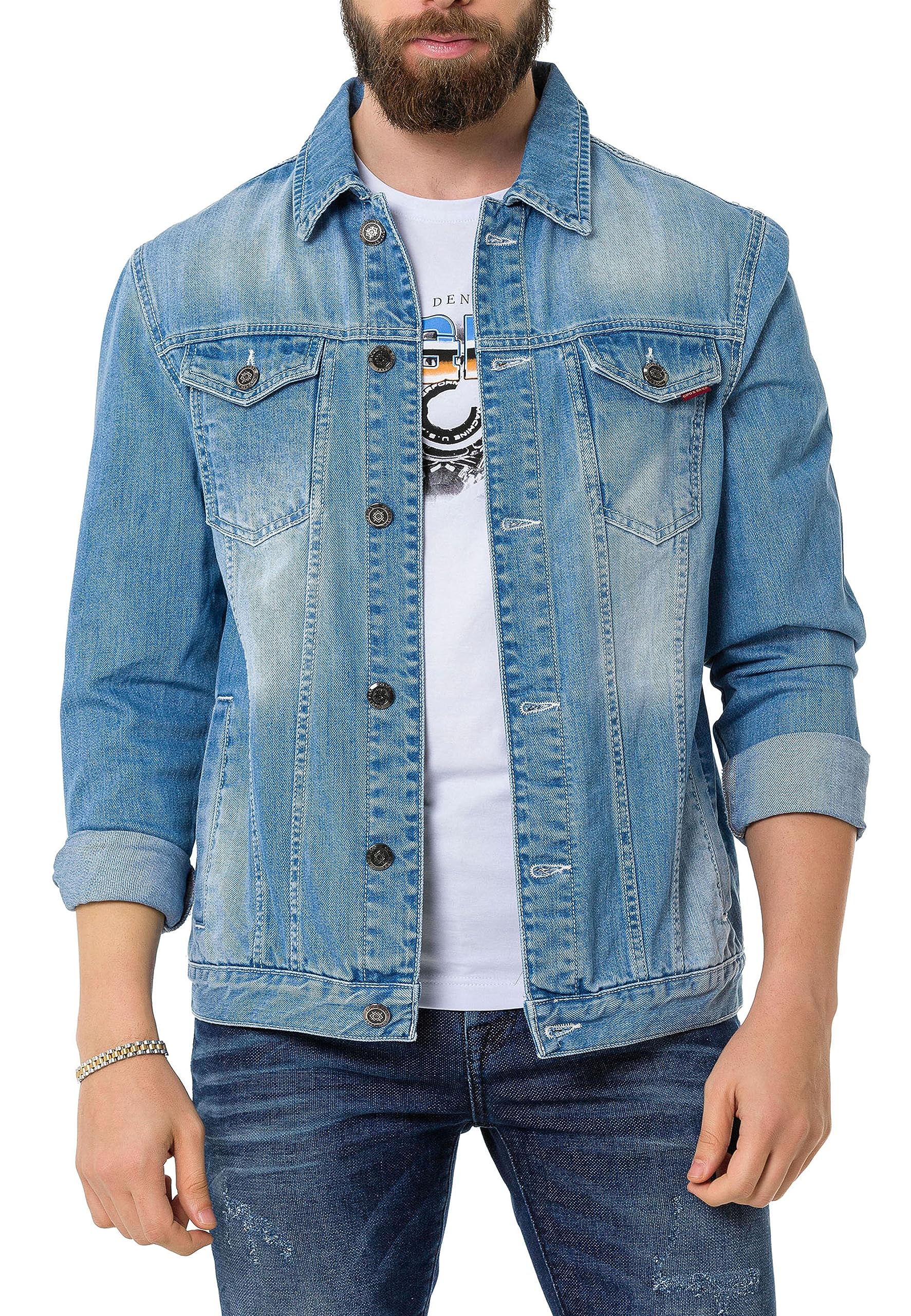 Cipo & Baxx Herren Jeans Jacke Übergangsjacke Baumwolle mit Taschen CJ289 Hellblau M