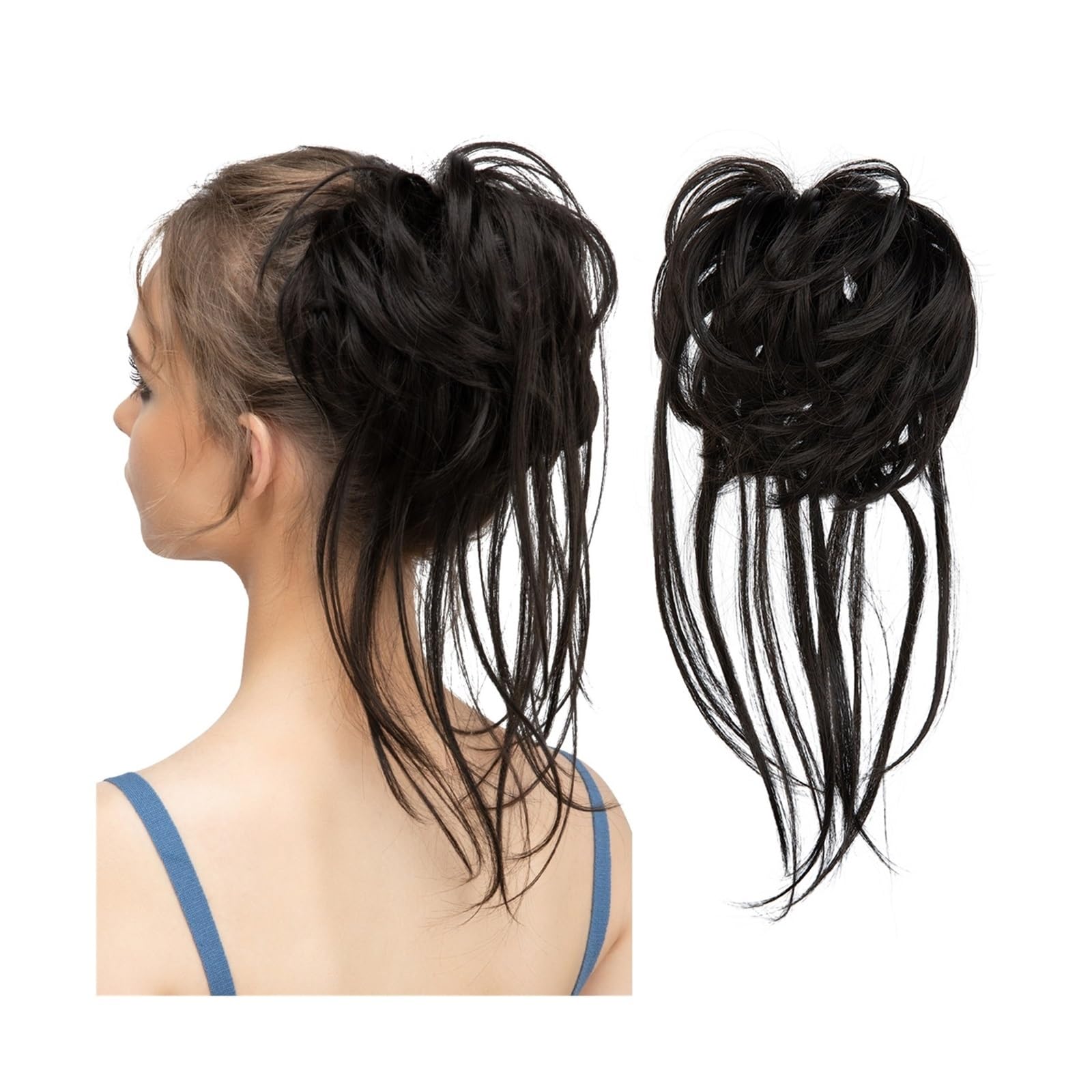 Haarteile Haarknoten Synthetische elastische Messy Bun-Haarteile, lockiges Haargummi, schwarz, blond, braun, Chignon-Band, Hochsteckfrisur, Donut for Frauen, natürliches Kunsthaar Brötchen Haare(Off B