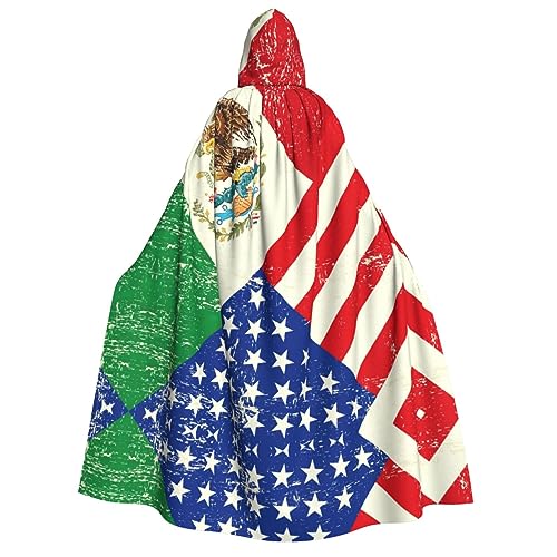 WURTON Umhang mit mexikanischer amerikanischer Flagge, Unisex, Kapuzenumhang, Kostüm für Damen und Herren, Vampir, Halloween, Cosplay, Karneval, Mottoparty