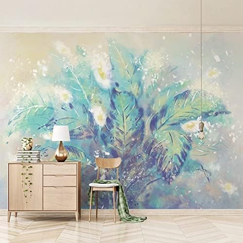 XLMING Hand Gezeichnet Stil Mintgrün Blumen Küche Esszimmer Arbeitszimmer Wohnzimmer TV Hintergrund Wand 3D Tapete-400cm×280cm