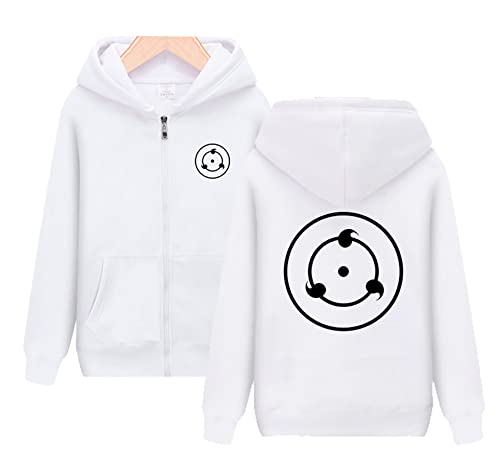 QYIFIRST Zip-Up Hoodie Sharingan Mirror Langarm Sweatshirt Zipper Jacket Cosplay Kostüm Unisex Anime 3D Druck Jacket Weiß S (Chest 100cm)