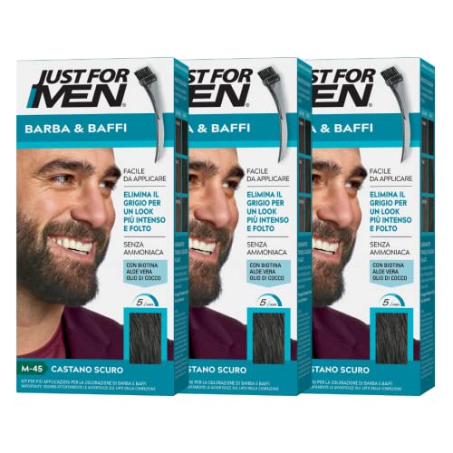 Just for Men Bart & Schnurrbart, Bartfarbe für Herren, Farbe Dunkelbraun, Färben, entfernt graues Haar, mit Applikatorkamm - M45 (3 Pack)