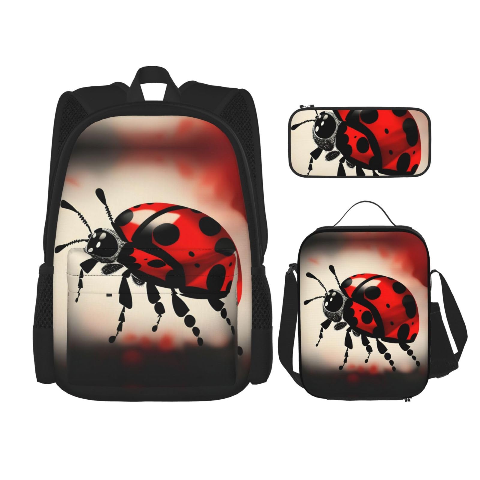 YQxwJL 3-in-1-Rucksack-Büchertaschen-Set, blauer Schmetterlings-Druck, lässiger Reiserucksack, mit Federmäppchen, Lunchtasche, Art Ladybug Tracks, Einheitsgröße