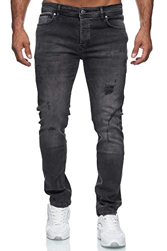 Reslad Jeans Herren Destroyed Look Slim Fit Denim Strech Jeans-Hose RS-2062 (W31 / L34, Schwarz (2090))