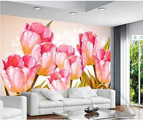 XLMING Handgemalte Tulpe Aquarell Blume 3D Tapeten Home Esszimmer Sofa Schlafzimmer Wohnzimmer TV Hintergrund-300cm×210cm