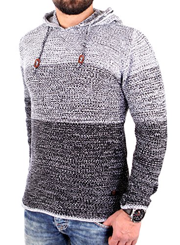 Reslad Strickpullover Herren Colorblock Kapuzen-Pullover Hoodie RS-3108 Schwarz L