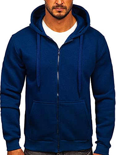 BOLF Herren Kapuzenpullover Reißverschluss Hoodie Sweatshirt mit Kapuze Pullover Pulli Langarmshirt Freizeit Sport Fitness Outdoor Casual Style 2008 Indigo M [1A1]