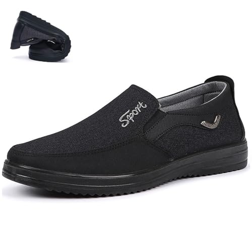 OTEB Klassische, lässige Schuhe aus altem Stoff, Slipper for Herren aus Segeltuch, flach, leicht, for das Fitnessstudio oder for Spazierengehen im Freien(Black,42 EU)