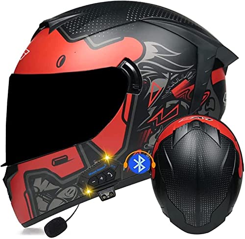 Motorrad Integrierter Bluetooth-Helm Motorrad-Klapphelm,ECE-Zugelassenen Modularen Klapphelmen Mit Doppelvisier Für Damen Herren Erwachsene,für Automatische Reaktion (Color : E, Größe : S=55-56cm)