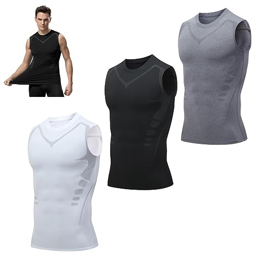 Ionic Shaping Vest, Men's Chest Compression Tops, Body Shaper Slimming Sports Muscle Gym Tank Tops, High Elastic Quick-Drying Comfortable and Breathable Shirts (3XL, 3 Pcs)