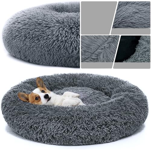 YUNDONGBA Hundebett waschbar, mit waschbarem Bezug, Hundekissen, Hundekorb, Katzenbett, Flauschiges Hundebett Donut Kissen für große mittelgroße kleine Hunde (Dunkelgrau, 120CM)