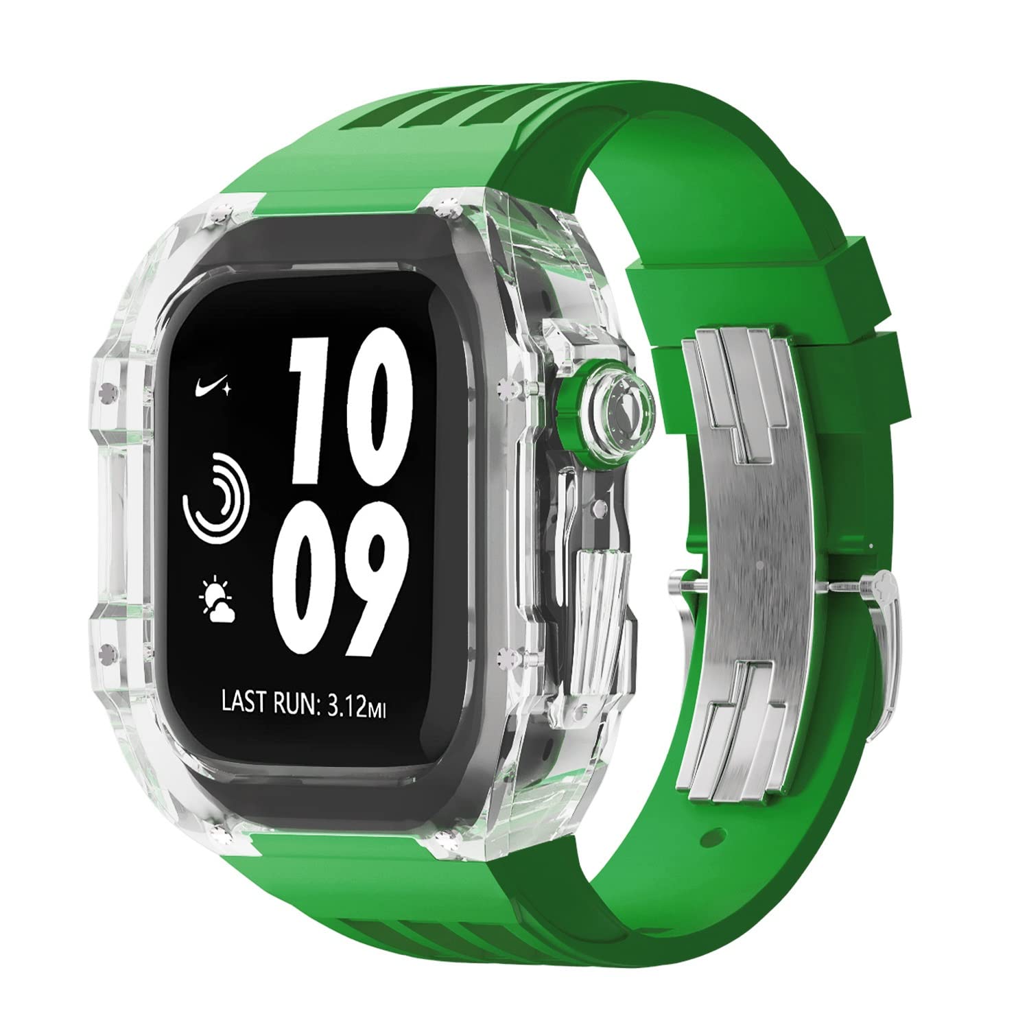 NEYENS Ersatz-Uhrenarmband aus Gummi mit transparenter Lünette, für Apple Watch, 44 mm, 45 mm, Urban Sportarmband, für iWatch-Serie S4, S6, SE, S7, 45 mm, Achat