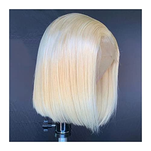 Party Perücke Blonde Bob-Perücken, Echthaar, Lace-Frontal-Perücke, brasilianisches Remy-Haar, kurze, gerade Bob-Spitze-Perücken for Frauen, vorgezupfter natürlicher Haaransatz, 613 HD Lace-Front-Perüc