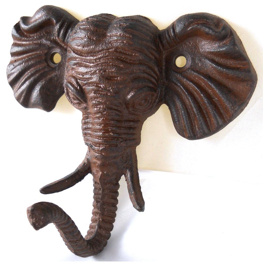 1 X Antiqued Reproduction Cast Iron Elephant Head Single Hook Wall Decor by Upper Deck