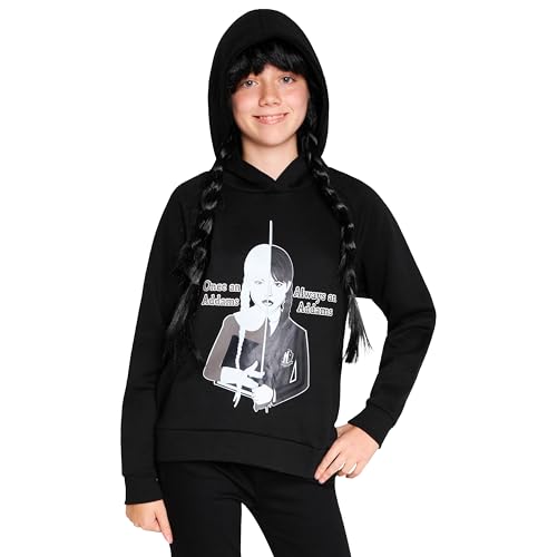 Wednesday Kapuzenpullover Mädchen Halloween Hoodie Schwarz Pullover Kinder Teenager 7-16 Jahren Teenager (Schwarz/Addams, 11-12 Jahre)