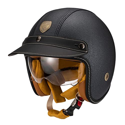 KEFFOR PU-Leder Motorradhelm Jethelm, 3/4 Helm DOT/ECE-Zulassung, Klassisch Motorrad Offener Helme, Motocrosshelme Erwachsene Herren Damen, Chopper Scooter Moped Helme (Color : A, Size : XL=61-62cm)