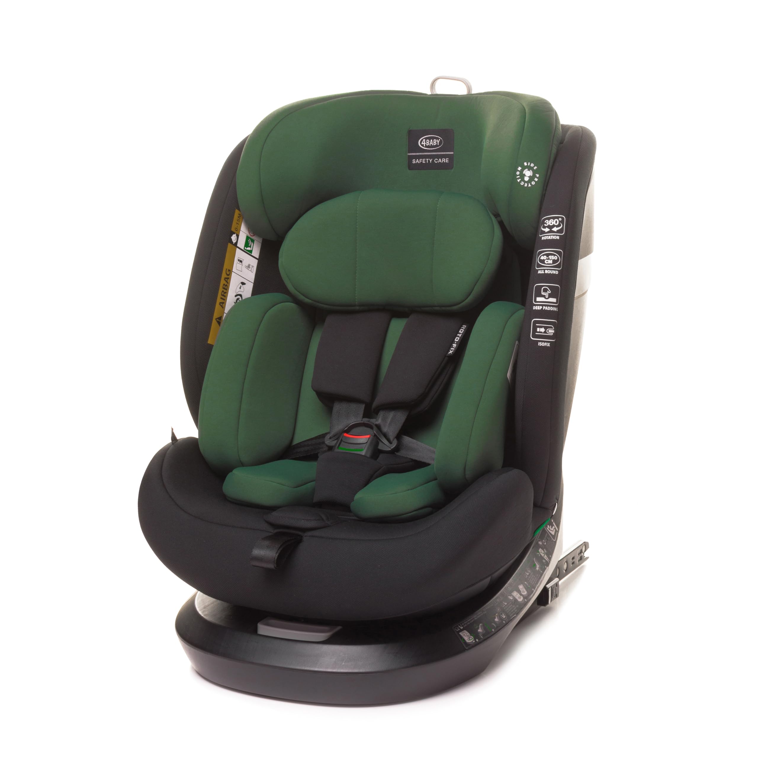 4BABY Kinderstiz drehbar ROTO-FIX I-SIZE Autositz für Kinder 40-150 cm ISOFIX, Autokindersitz gruppe 1,2,3, R129, einstellbare Kopfstütz (Dark Green)