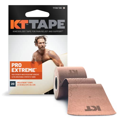 KT Tape Pro Extreme therapeutisches elastisches Kinesiologie-Tape, 20 vorgeschnittene 25,4 cm Streifen, 100% Synthetisches wasserbeständig, atmungsaktiv, Pro & Olympic Choice, Titan Tan