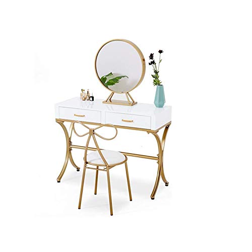 KHYTEBV Frisiertisch Schlafzimmer Frisiertische Schlafzimmer Massivholz Schmiedeeisen Nordic Butterfly Stuhl Set, mit Make-up-Spiegel, für Schlafzimmer, Ankleide