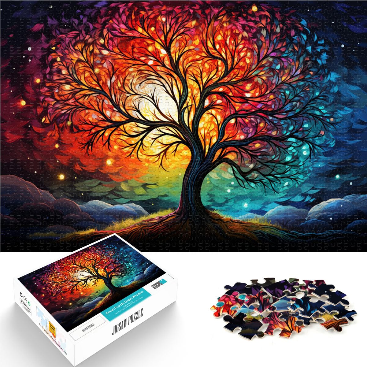 Puzzle-Geschenk, Bunter Psychedelischer Baum und Planet, Puzzle 1000 Teile, Holzpuzzle, Familienunterhaltungsspielzeug, 1000 Teile (50 x 75 cm)