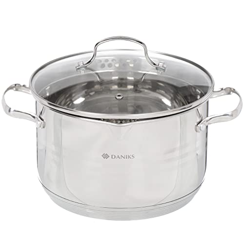 Daniks Tokio Edelstahl Kochtopf | Pastatopf mit Siebeinsatz | 22 cm 4.75 Liter | Fleischtopf Suppentopf Bratentopf | Silber