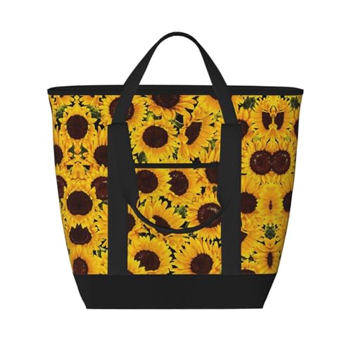 Einkaufstasche mit gelbem Sonnenblumen-Aufdruck, großes Fassungsvermögen, isolierte Lunchtasche, wiederverwendbare Einkaufstasche mit Reißverschluss für Damen und Herren