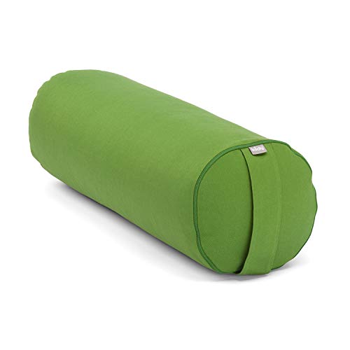 Bodhi Yoga Bolster ECO | 100% Bio-Baumwolle | Yogarolle mit Bio Dinkelfüllung | Waschbarer Bezug | Yogakissen rund für Restoratives Yoga Übungen | Groß 65 x 22 cm | olivgrün