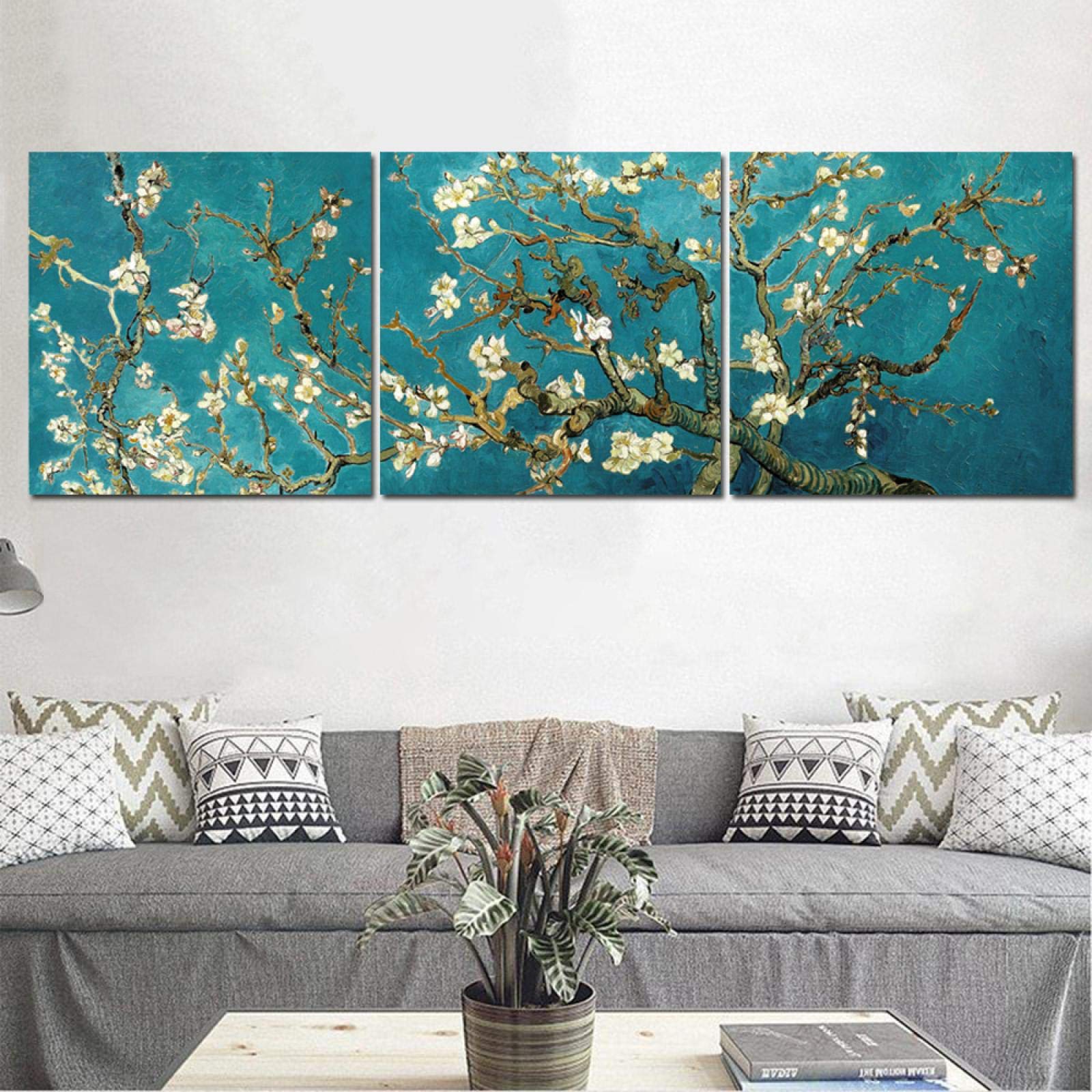 Van Gogh Berühmte Gemälde Mandelblüte Leinwand Wandkunstdrucke Fertig zum Aufhängen Blumen Poster Bilder für die Raumdekoration 70x70cmx3pcs Innenrahmen