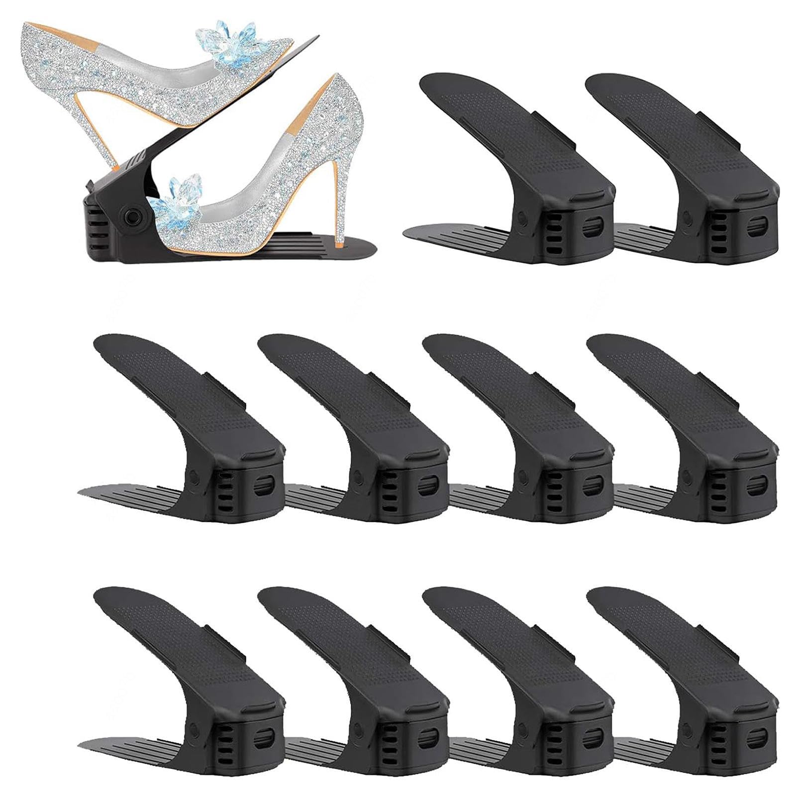 LFLIFENG Schuhstapler für ein Paar Schuhe, verstellbare Schuhschlitze, Organizer, doppelstöckige Schuhschlitze für Schrank-Organisation, Schwarz, 20