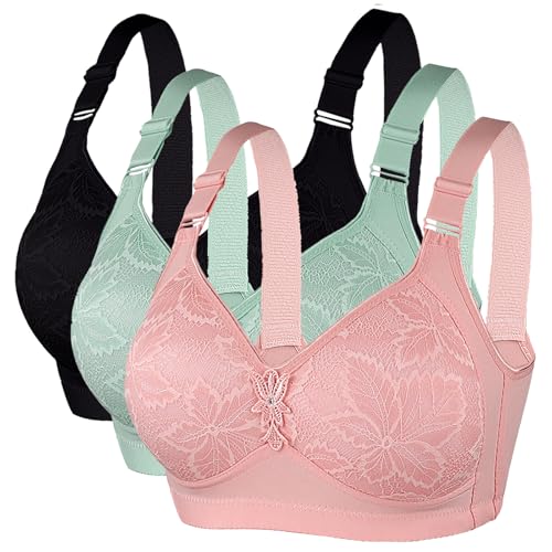 CSHE 3er Pack BH Damen ohne Bügel Push Up Sport BH Große Brüste Starker Halt Stretch Bustier Komfort Atmungsaktiv Bra Klassische Top für Frauen Alltag Yoga