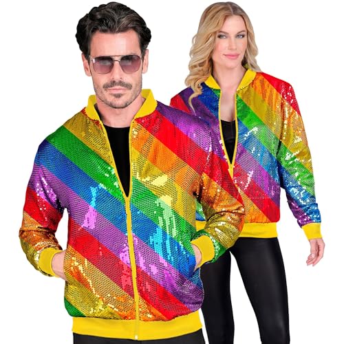 Widmann - Party Fashion Bomberjacke, Regenbogenfarben, Pailletten Jacke, Weste, Party Outfit, Disco