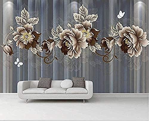 XLMING Vintage Pfingstrose Blume Hand Malerei 3D Tapeten Home Esszimmer Sofa Schlafzimmer Wohnzimmer TV Hintergrund-350cm×256cm