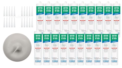 OTTOSEAL S 100 Premium-Sanitär-1K-Silikon Dichtstoff mattt auf Acetat Basis Otto Chemie 20er Set (20x matt silbergrau C8678)