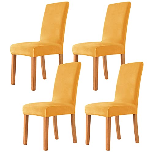 JHLD Stuhlhussen, Samt Stuhlbezug Stretch Stuhlhusse Beschützer Stuhlhussen Esszimmerstuhl Sitzbezüge Maschinenwaschbar Für Wohnzimmer Schlafzimmer-Golden-Satz von 4