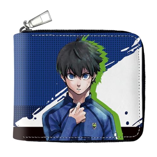 RYNDEX Blue Lo-ck Anime -Geldbörsen, Leder Geldbörse mit Reißverschluss-Design, Reisegeldbeutel für Kinder Geld Geldscheinfach und Münzfach(Color:Multicolor 1)