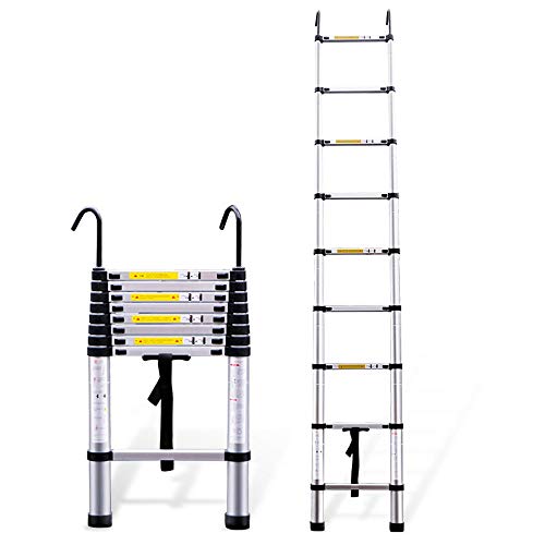 Teleskopleiter mit abnehmbarem Haken, ausziehbare Klappleiter aus Aluminiumlegierung, Tragkraft 150 kg, EN131-zertifiziert, leicht zu verstauen und zu tragen (Größe: 5,2 m (17,2 Fuß)) ( Ambitious