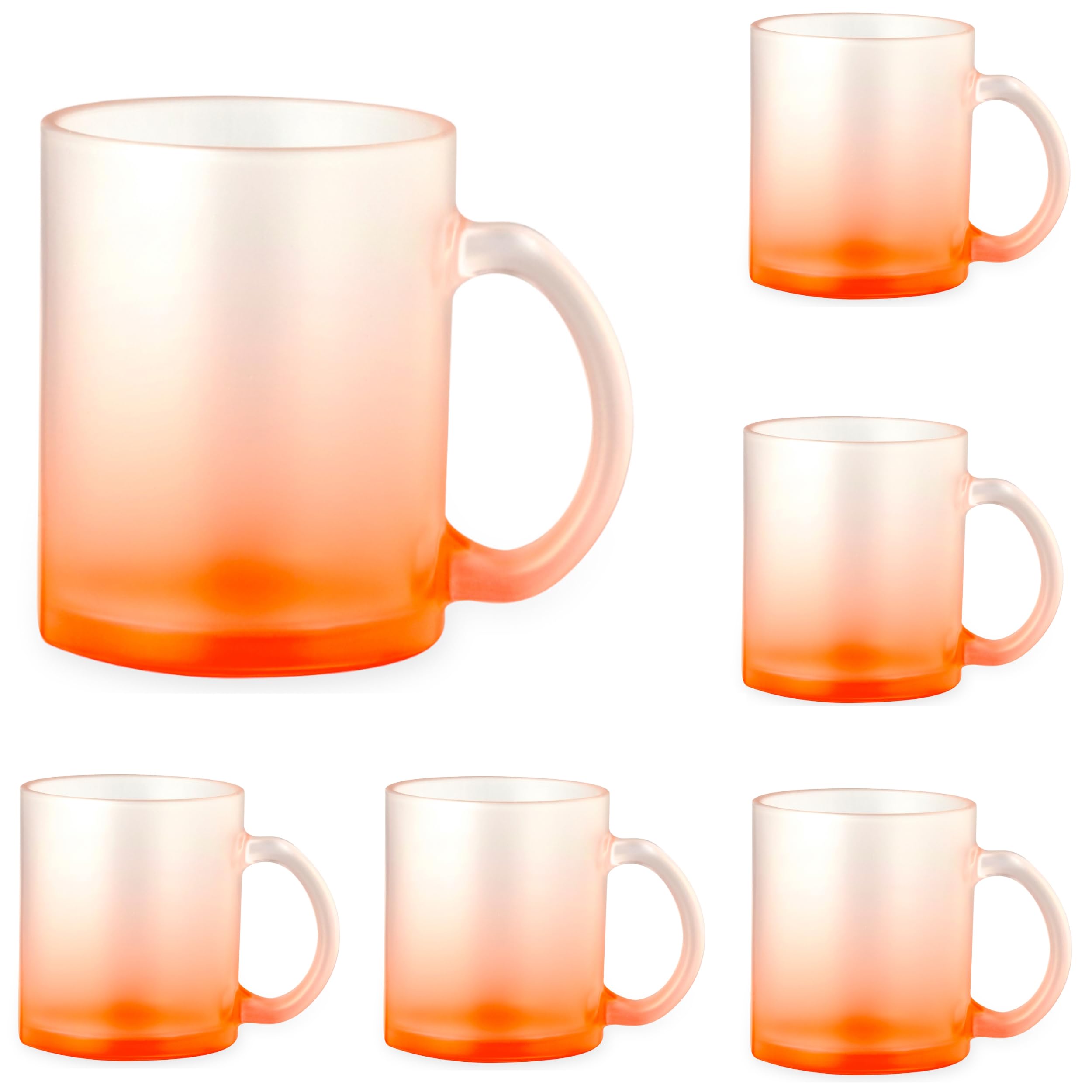 noTrash2003 Set Kaffeetassen Kaffeepott Haferl Teeglas Henkel bruchsicheres Borosilikatglas satiniert mattiert - fröhliche Farbverläufen je 350 mL buntes 5er Set oder farbreinem 6er Set (6 x Orange)