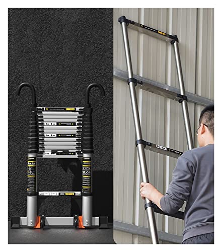 RASOANOA Teleskopleiter mit Haken, strapazierfähig, 7,5 8,5 11,5 12,5 15,5 18 20 Fuß lang, Faltbare, ausziehbare Aluminiumleiter mit verbreitertem Pedal und Stabilisatorstange Ambitious