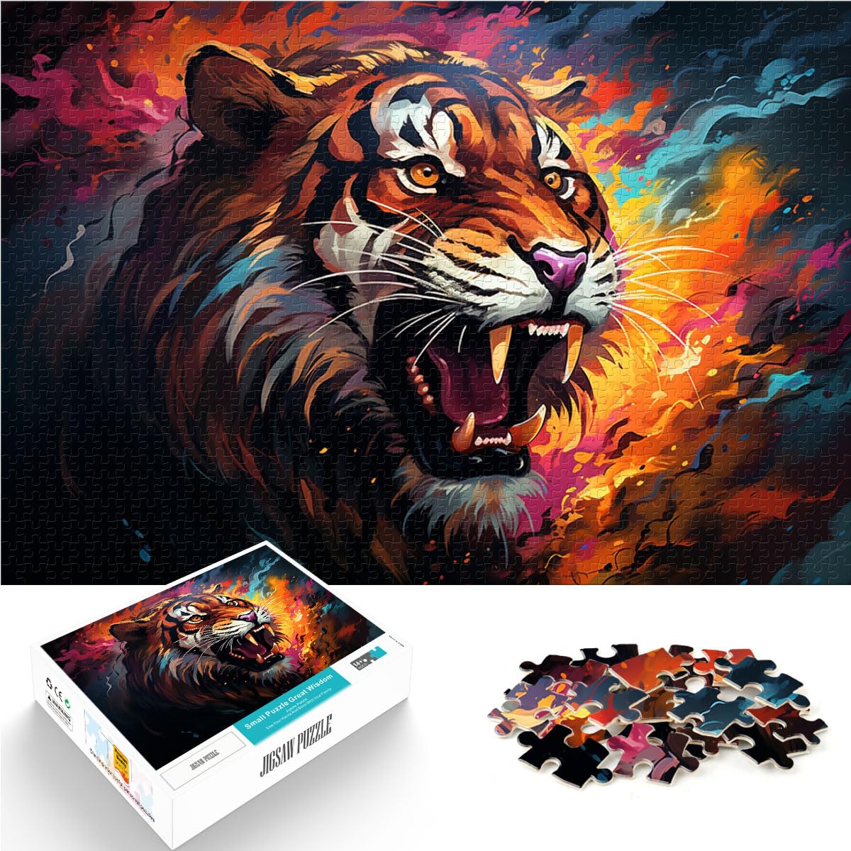 Puzzle für mysteriösen bunten Tiger, Puzzle 1000 Teile für Erwachsene, Holzpuzzle, interessantes Stressabbau-Puzzle 1000 Teile (50 x 75 cm)