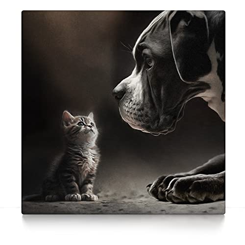 CanvasArts Großer Hund und kleine Katze - Poster - Dogge Kätzchen Süß Niedlich Tiere (70 x 70 cm, Poster)