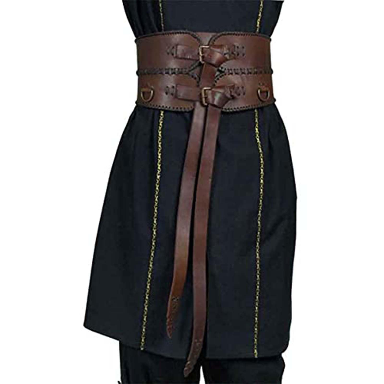 MDFCZXP Cosplay Leder Breiter Gürtel - Steampunk Gürtel mit Gürtelschnalle Schwere Ritterrüstung Verstellbar,Braun,20cm