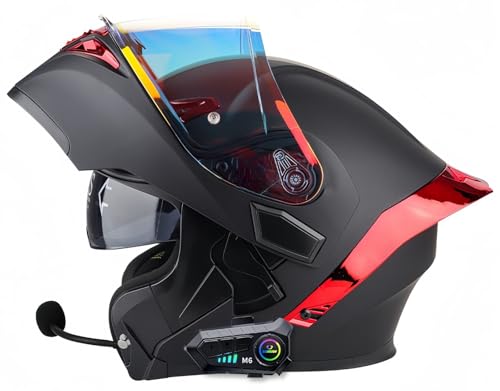 Modularer, Hochklappbarer Integral-Motorradhelm Mit Bluetooth, ECE-Geprüft, Für Herren Und Damen, Integralhelm Für Roller, Doppeltes Antibeschlag-Visier D,L59-60CM