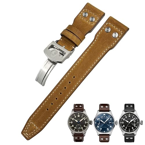 NEYENS Uhrenarmband aus echtem Leder, 22 mm, passend für IWC Big Pilot Watch IW3777, Kalbslederband, Rose Buckle, Achat